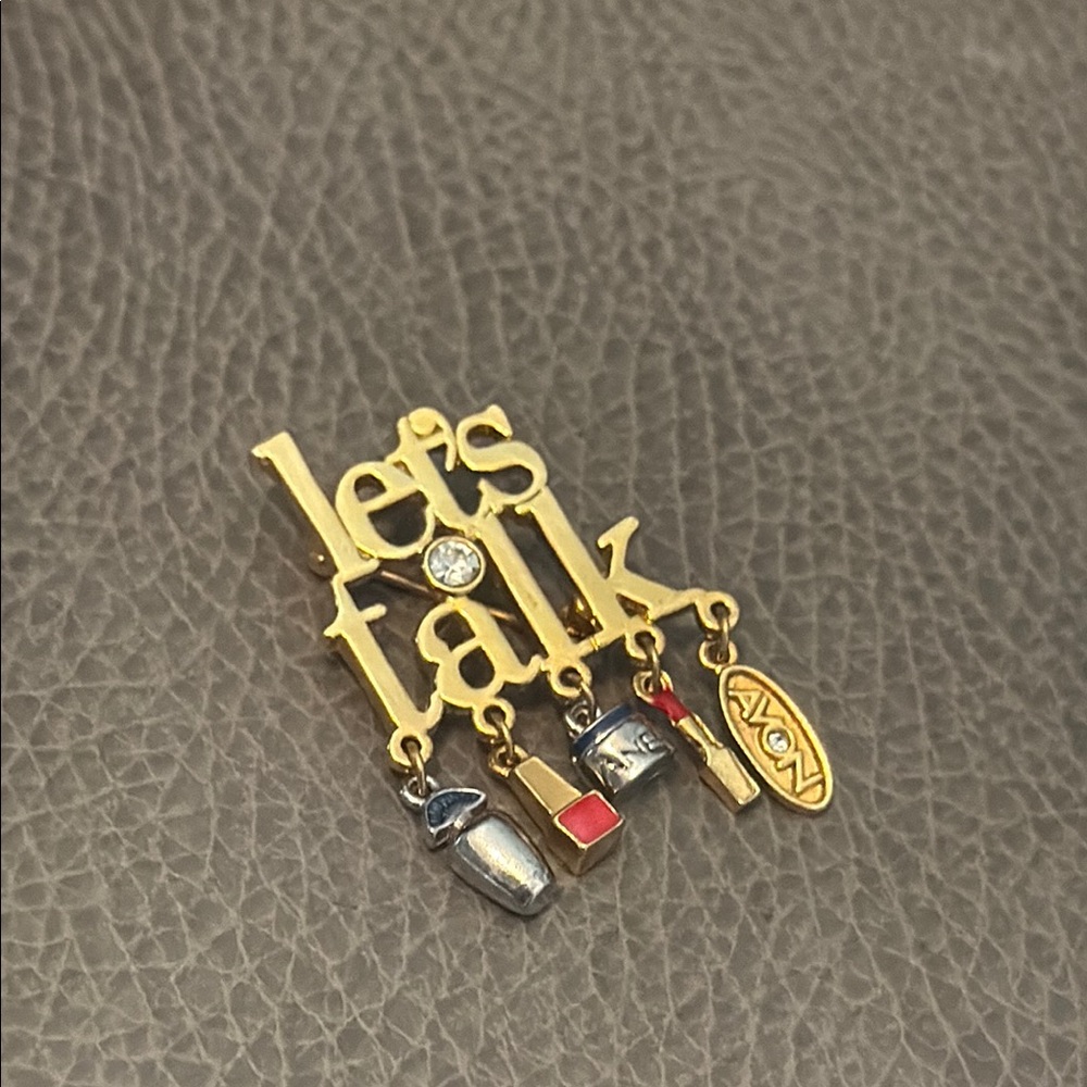 Avon Gold 'Let's Talk' Brooch with Colorful Charms